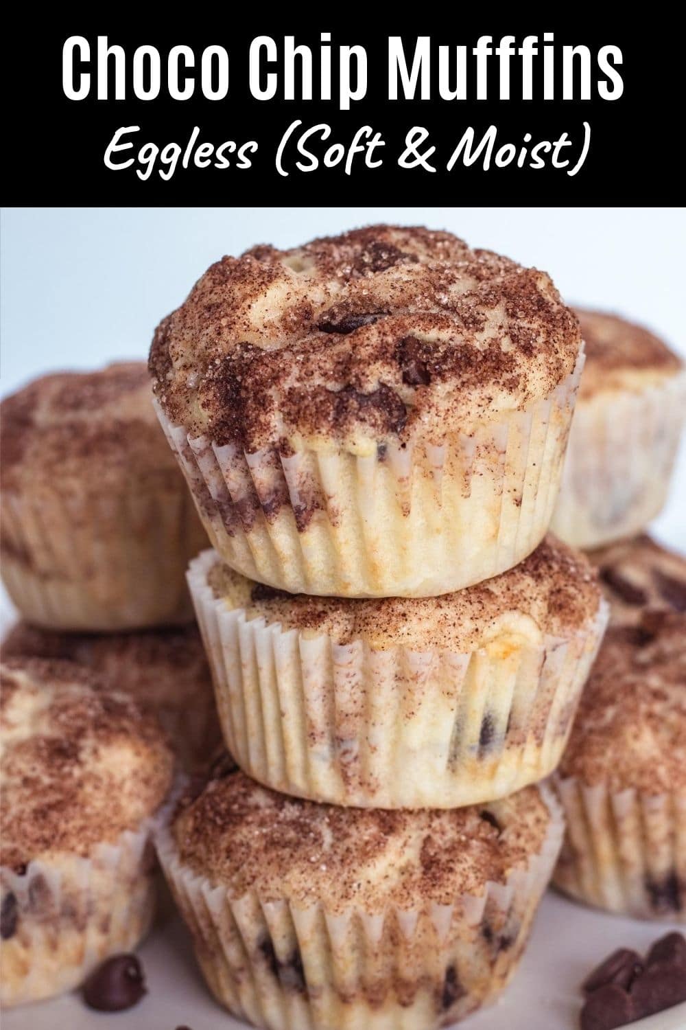 Eggless chocolate chip muffins pin