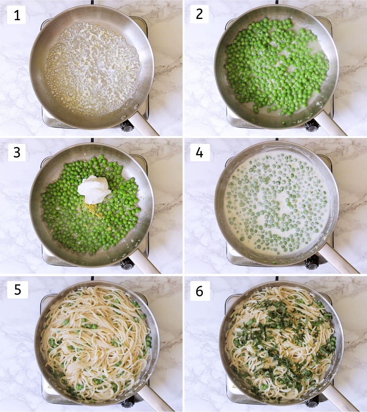 steps of making pasta with peas and ricotta