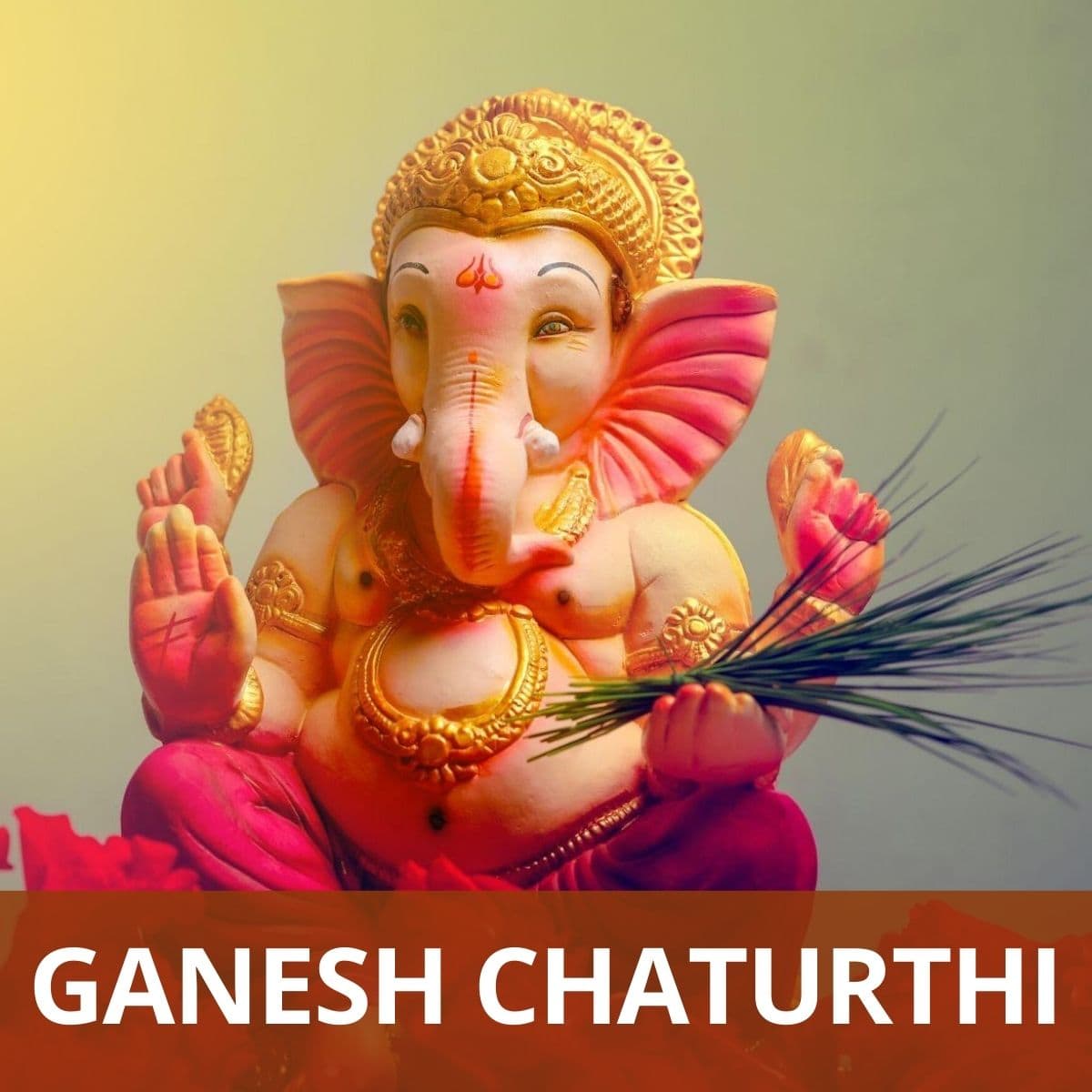 Ganesha Idol with text "ganesh chaturthi recipes" at the bottom with light red background
