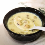 Makhana kheer in a bowl with spoonful of take from the bowl and ready to eat.