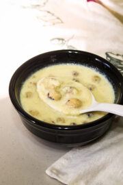Makhana kheer in a bowl with spoonful of take from the bowl and ready to eat.