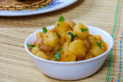 Vrat wale aloo ki sabzi in a white bowl