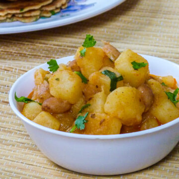 Vrat wale aloo ki sabzi in a white bowl
