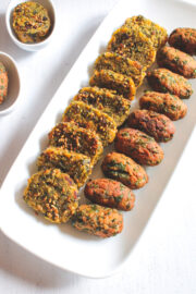 Steamed and deep fried methi muthia in a plate.