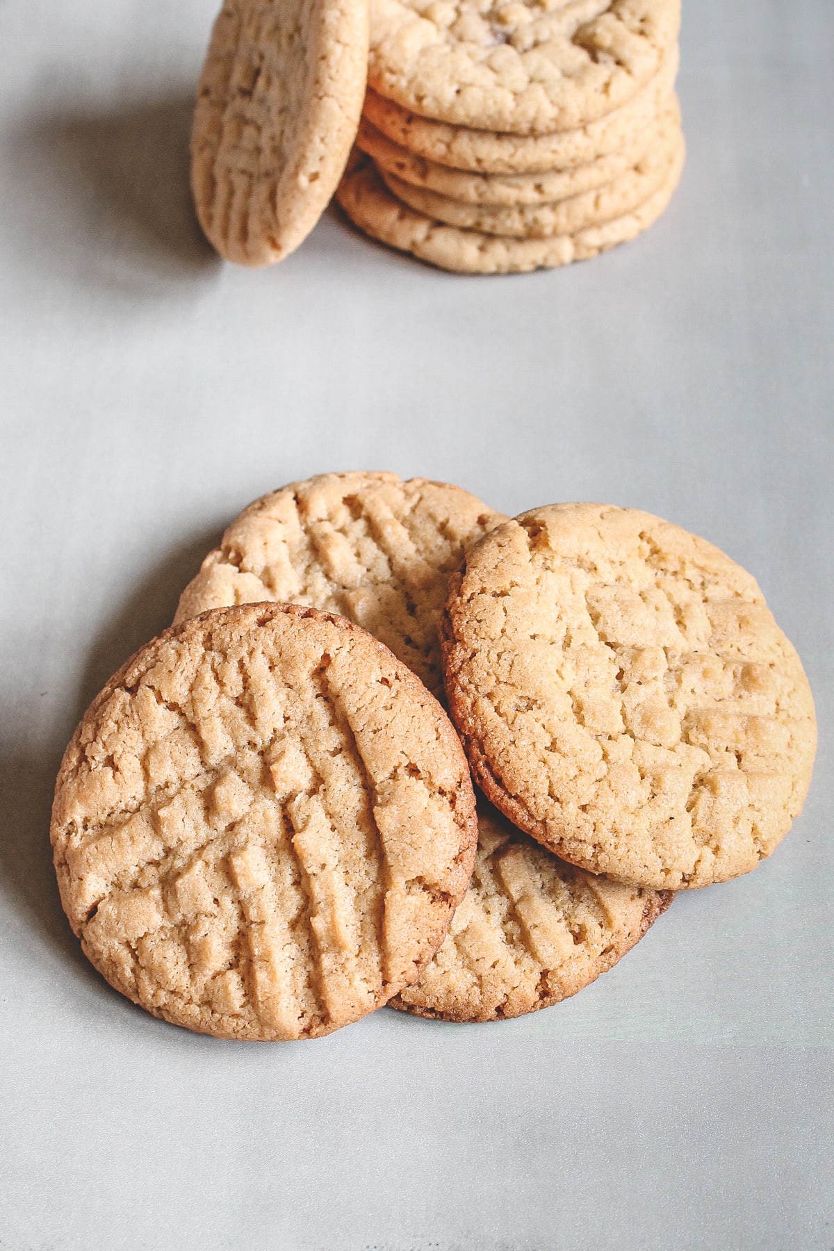 Close up of eggless peanut butter cookies.