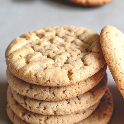 Stack of eggless peanut butter cookies.