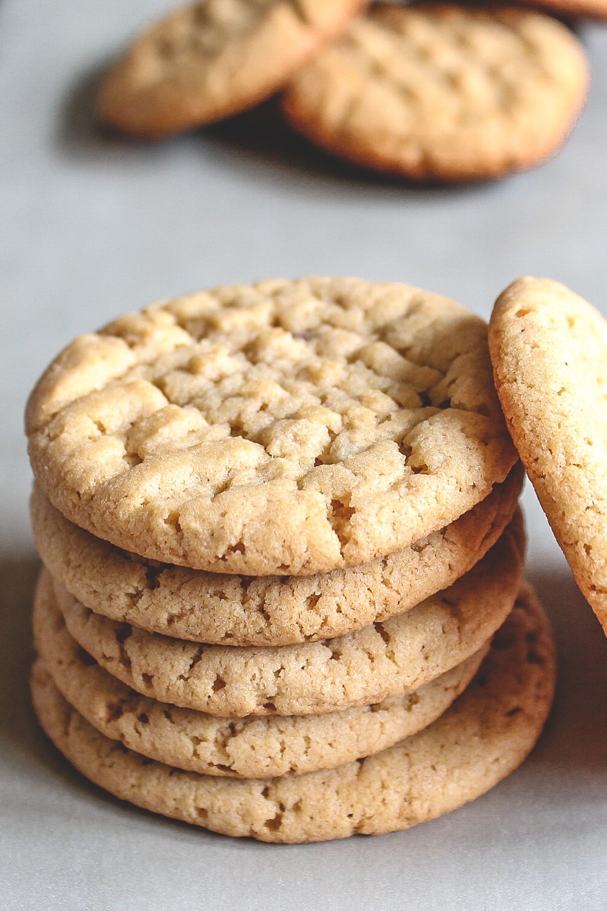 Stack of eggless peanut butter cookies.