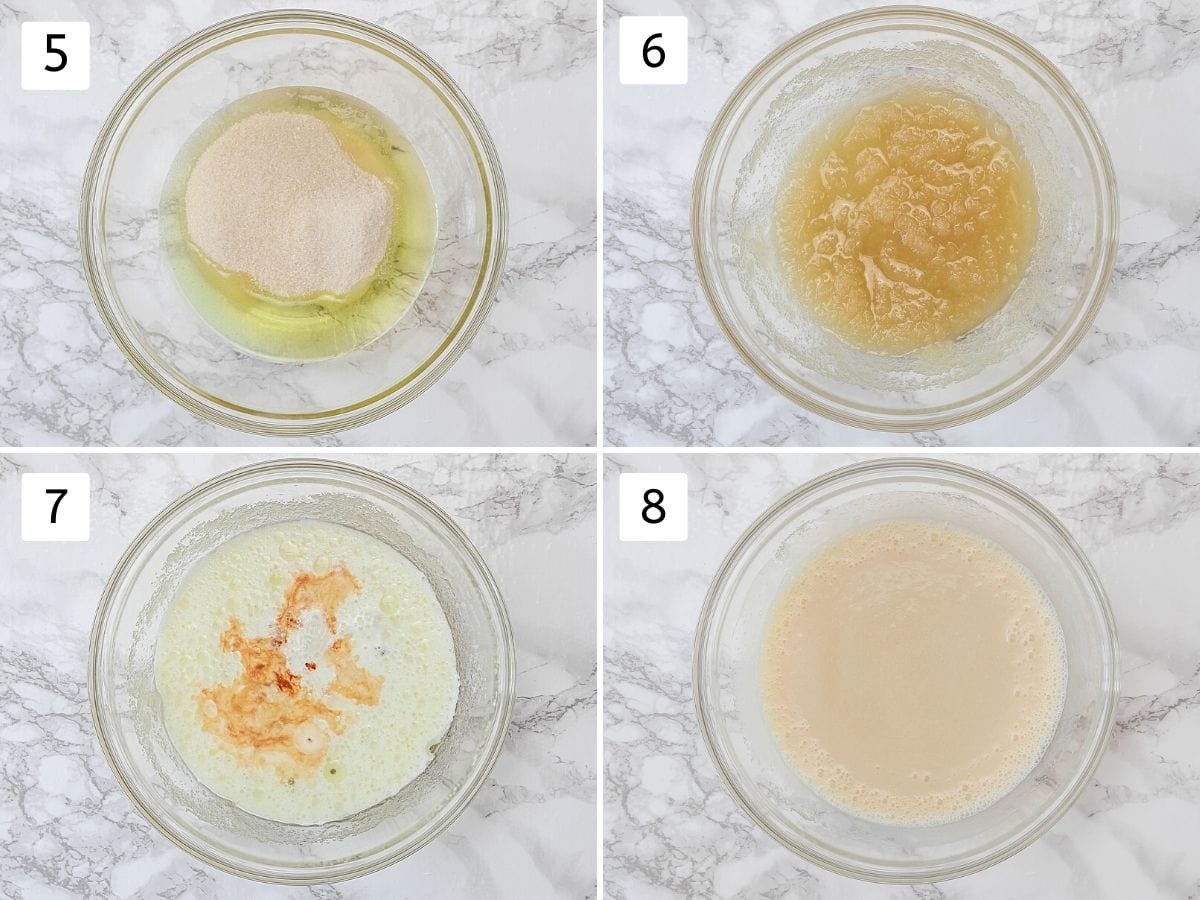 Collage of 4 steps showing making wet mixture.