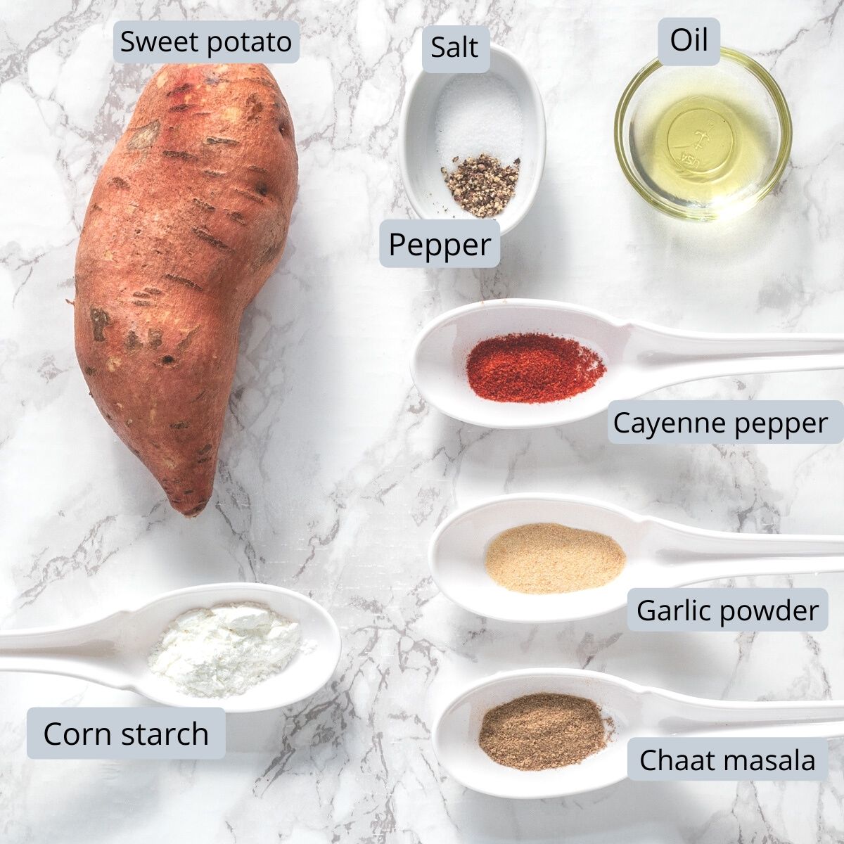 Image of ingredients used in making sweet potato fries.