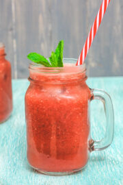Watermelon mint juice garnished with mint leaves and straw.