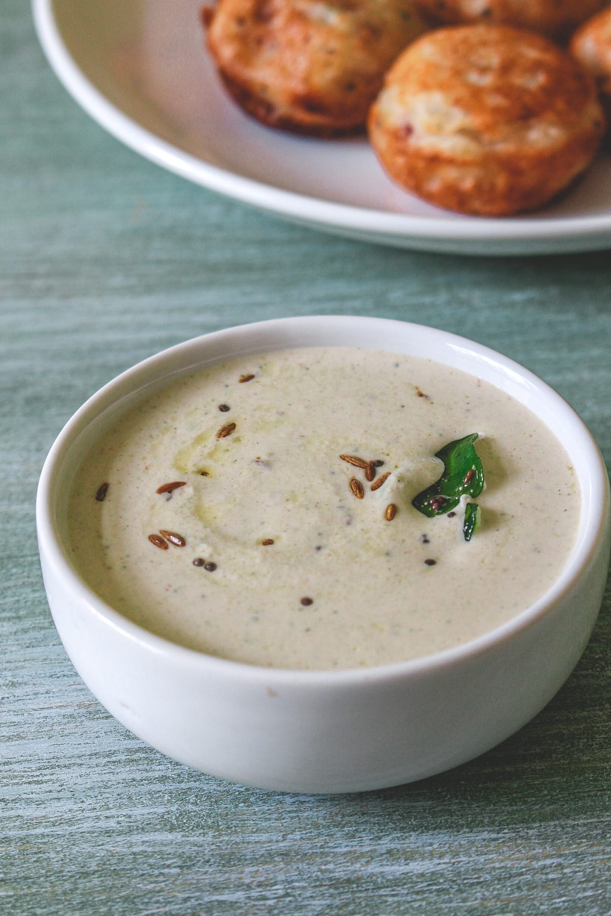 Peanut chutney served with paniyaram.