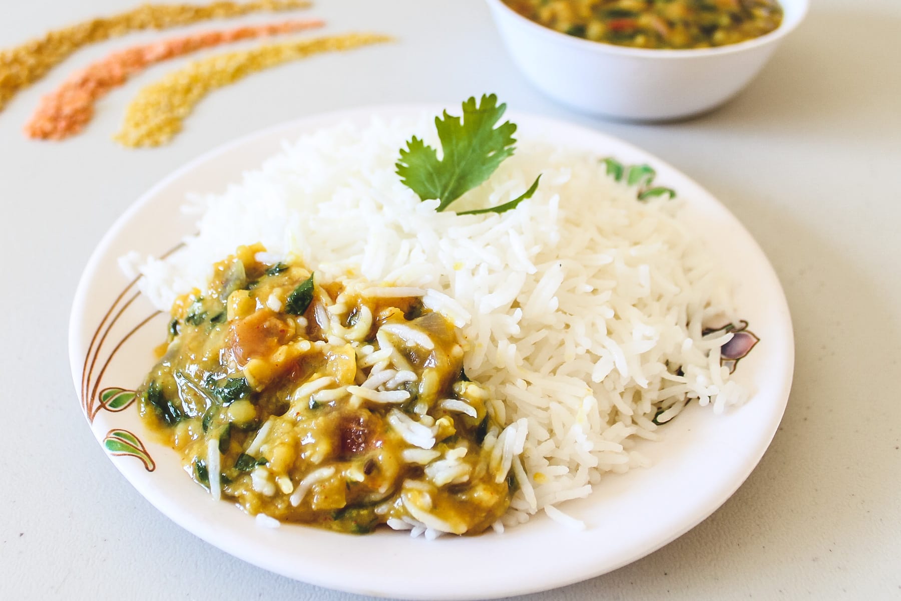 Methi dal mixed with basmati rice.