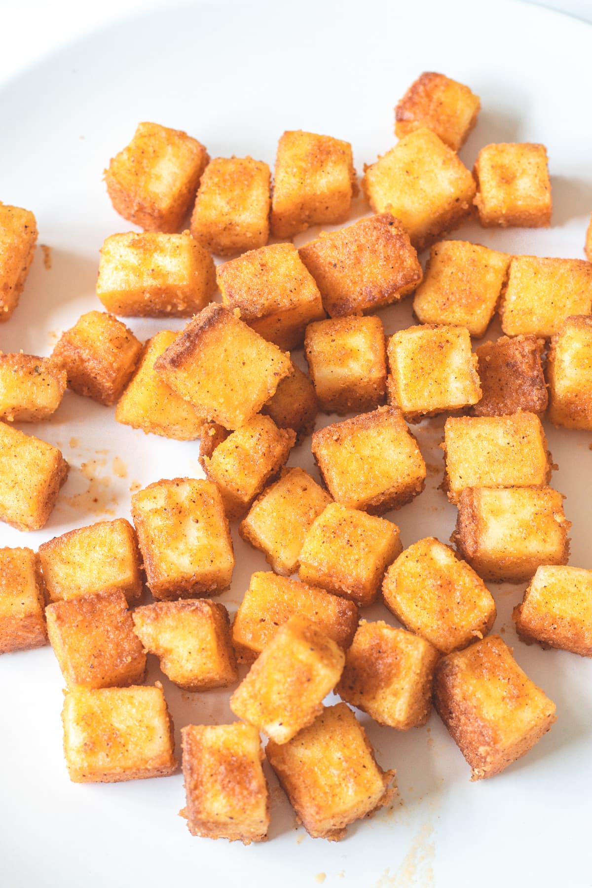 Pan-fried paneer cubes for tacos.