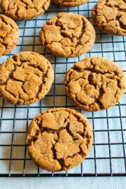 Eggless molasses cookies on a cooling rack.