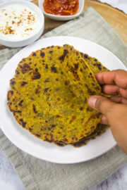 Folding one dhebra with yogurt and chunda in the back.