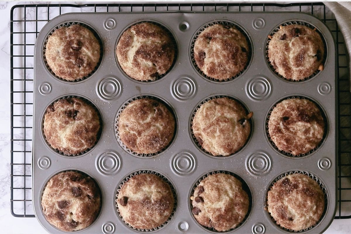 Baked muffins in a muffin tray.