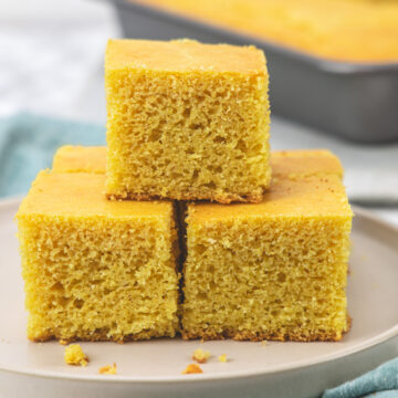 3 pieces of eggless cornbread on a plate.