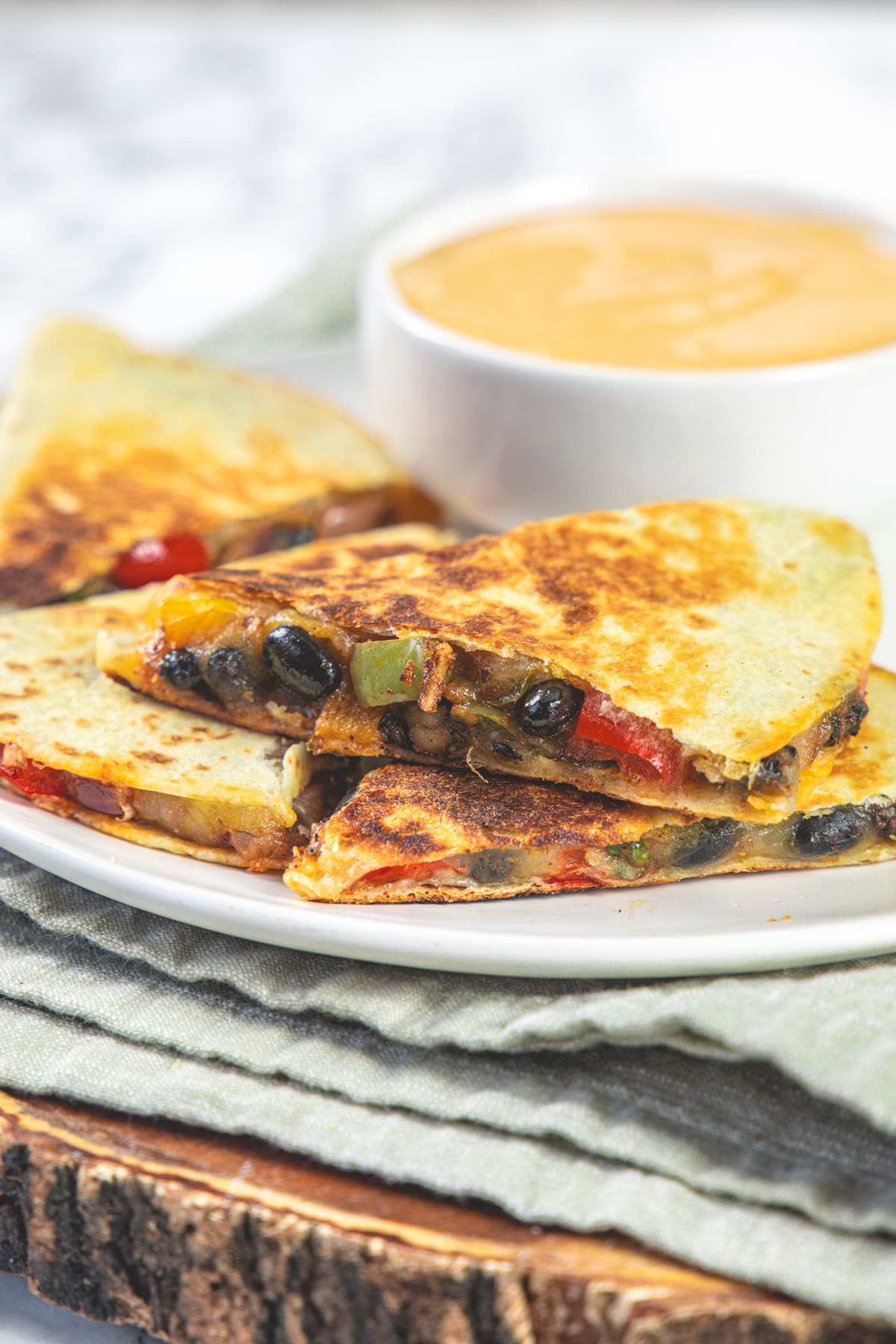 Black bean quesadillas with quesadilla sauce.