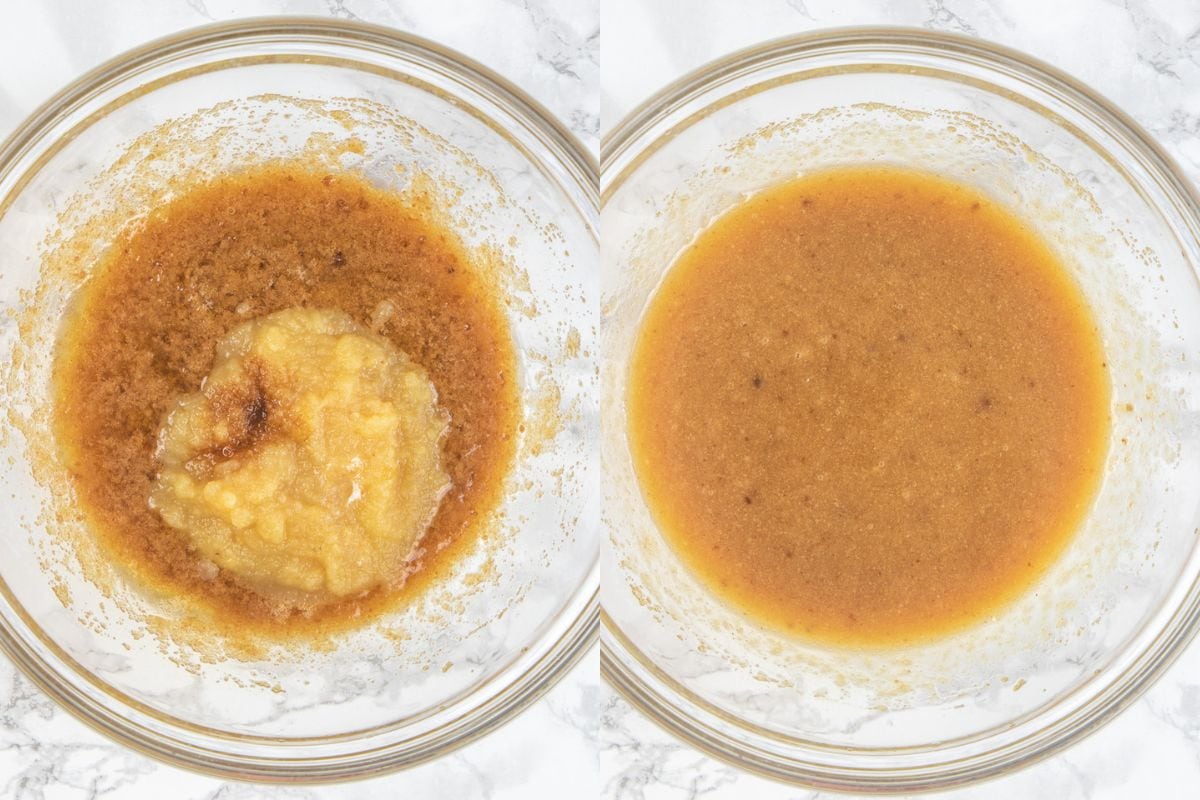 Mixing wet ingredients in a bowl.