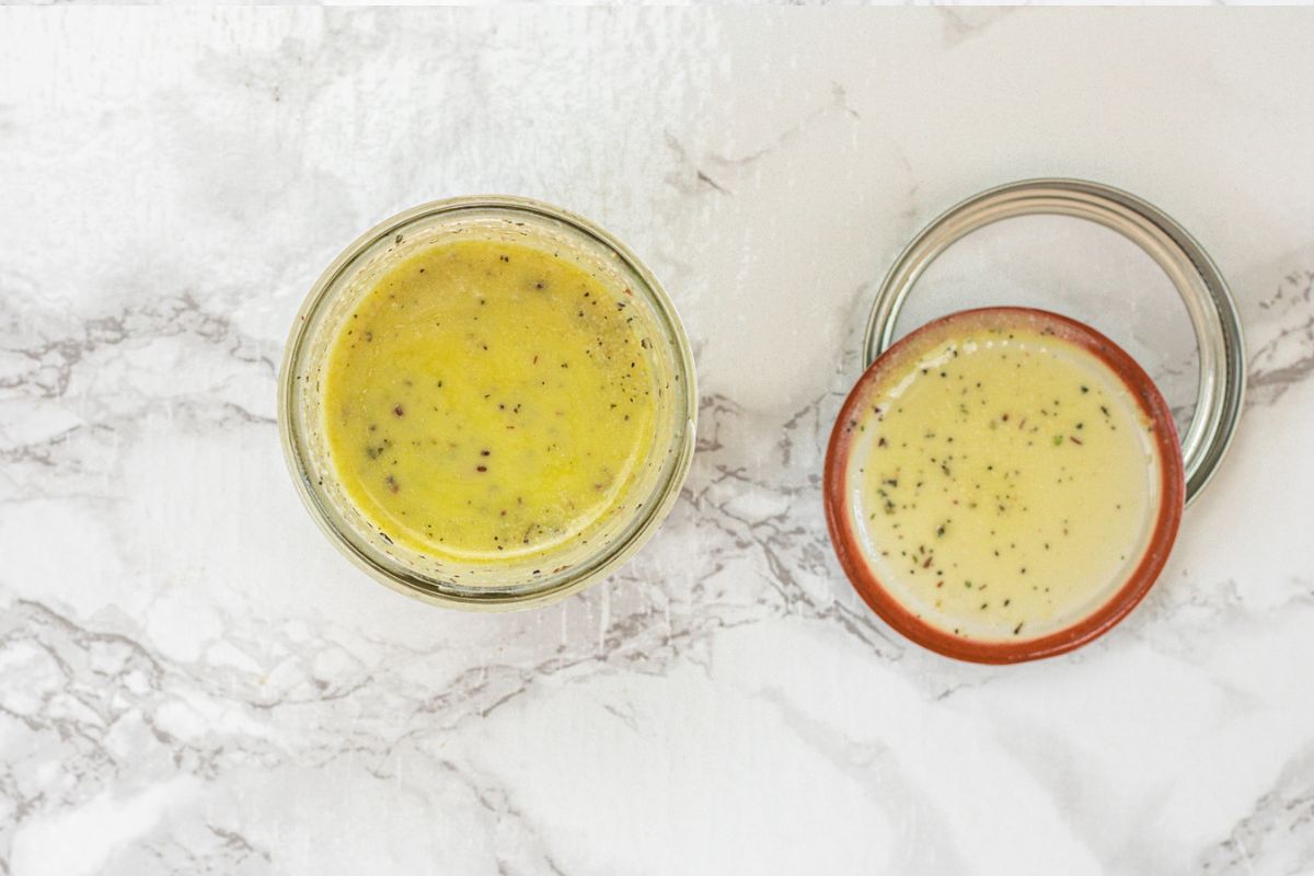 Ready Olive Garden style salad dressing at home in a mason jar.