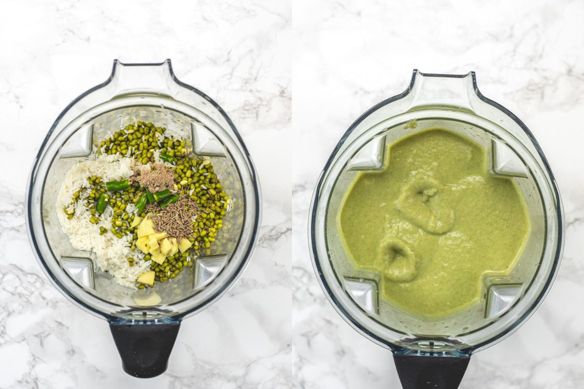 Adding ingredients in a blender jar and blended into smooth batter.
