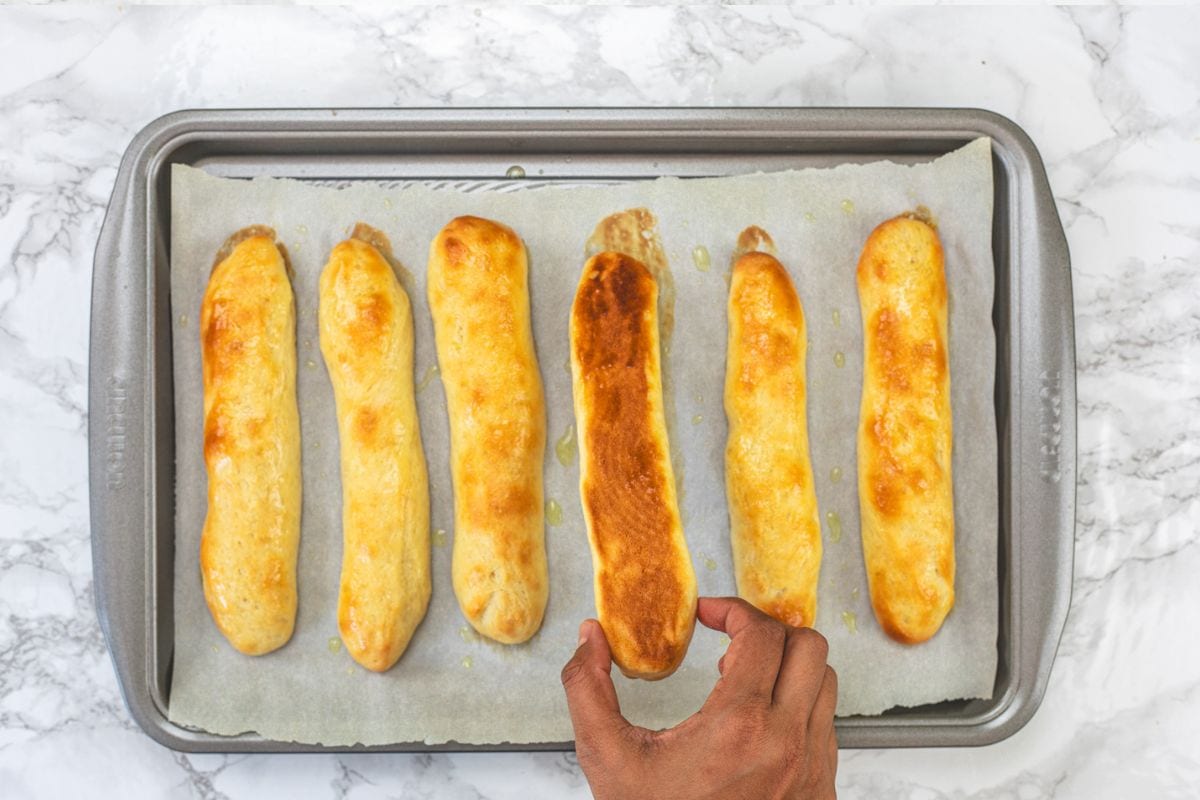 Showing the bottom of the breadstick.