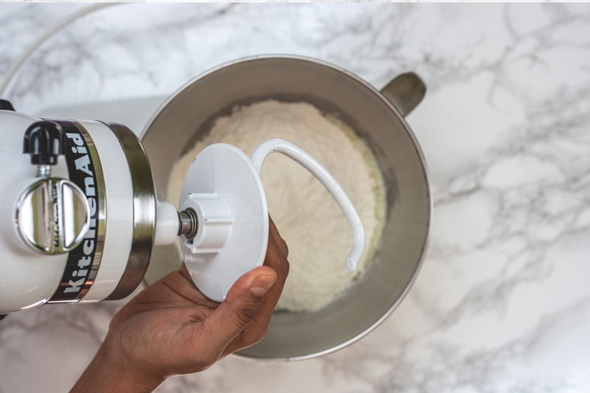 Attaching the dough hook.
